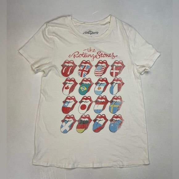 The Rolling Stones Graphic T-shirt Women Medium Ivory Short Sleeve Music - Picture 1 of 5